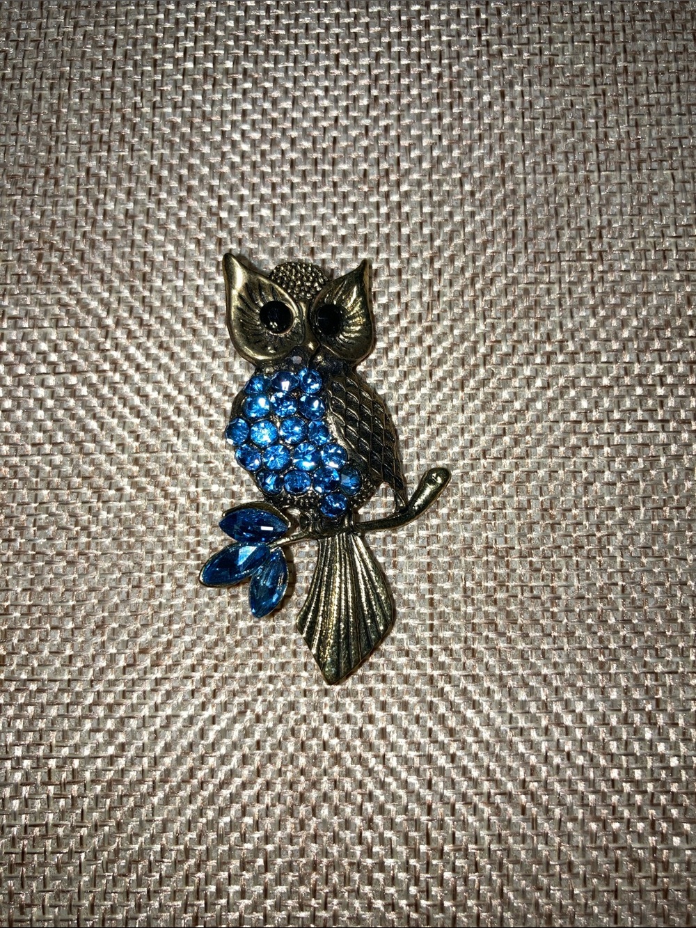 Owl Blue Rhinestone Brooch